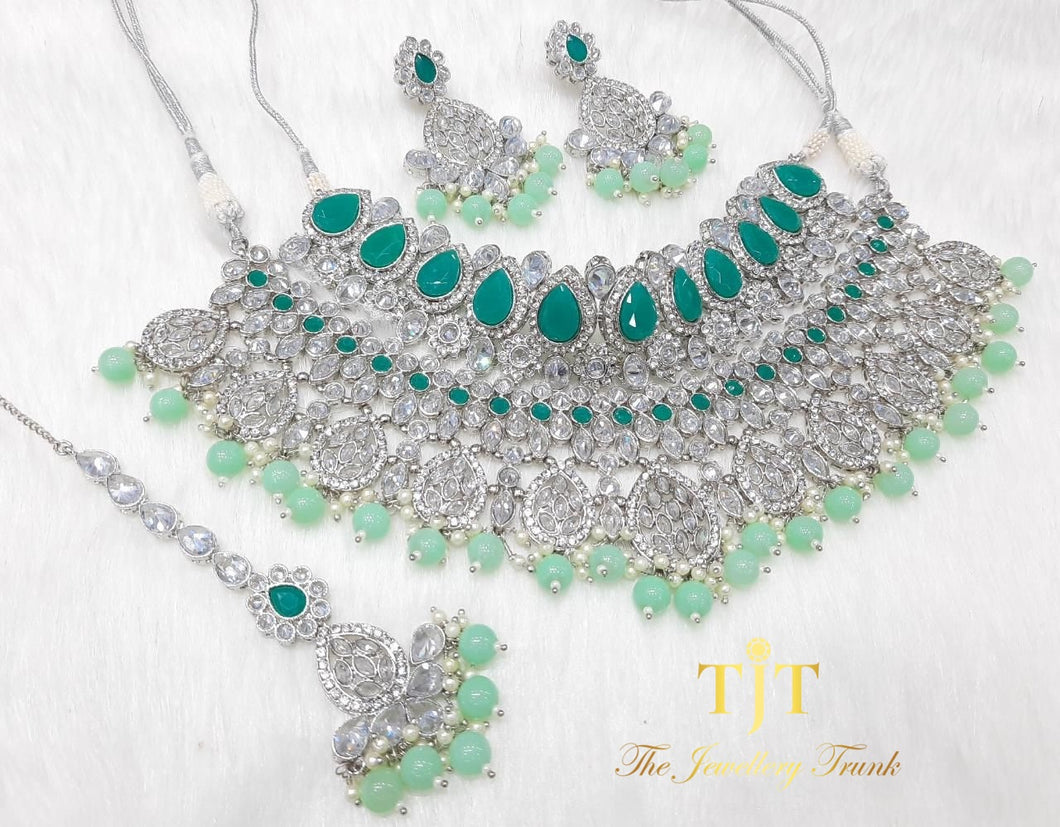 Sweta Silver with Emerald Green and Mint