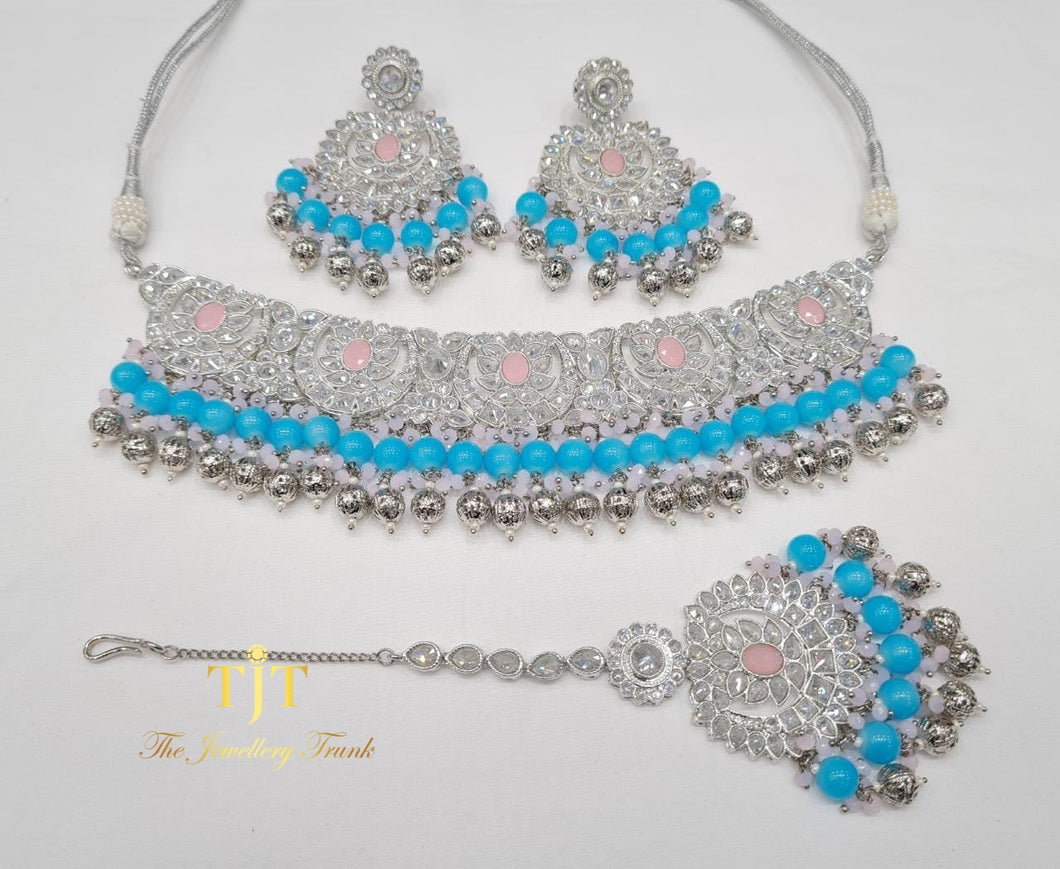 Zainab Silver with Pink and Blue