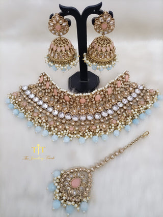 Pooja Peach and Blue